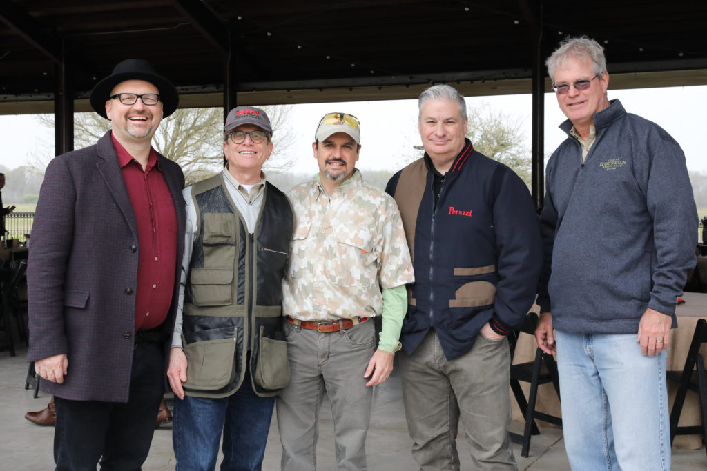 Rob Rose, Dean Gladden, Trent Tellepsen, Butch Mach, Stephen Greenlee at the Alley Theatre Sporting Clays Competition at the Greater Houston Sprots Club. (Photo by Priscilla Dickson)