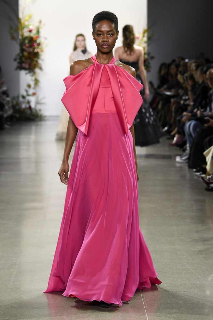 Bibhu Mohapatra fuschia chiffon gown with draped double satin petals (Photo by Bibhu Mohapatra)