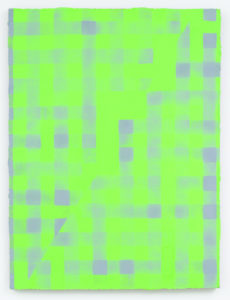 Cheryl Donegan’s “Untitled (spring green and blue grey on pink),” 2014, is a transfixing piece sure to garner high bids at the CAMH Gala live auction, Friday, April 12. (Courtesy the artist and David Shelton Gallery)