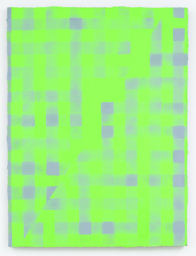 Cheryl Donegan's "Untitled (spring green and blue grey on pink)," 2014, is a transfixing piece sure to garner high bids at the CAMH Gala live auction, Friday, April 12. (Courtesy the artist and David Shelton Gallery)