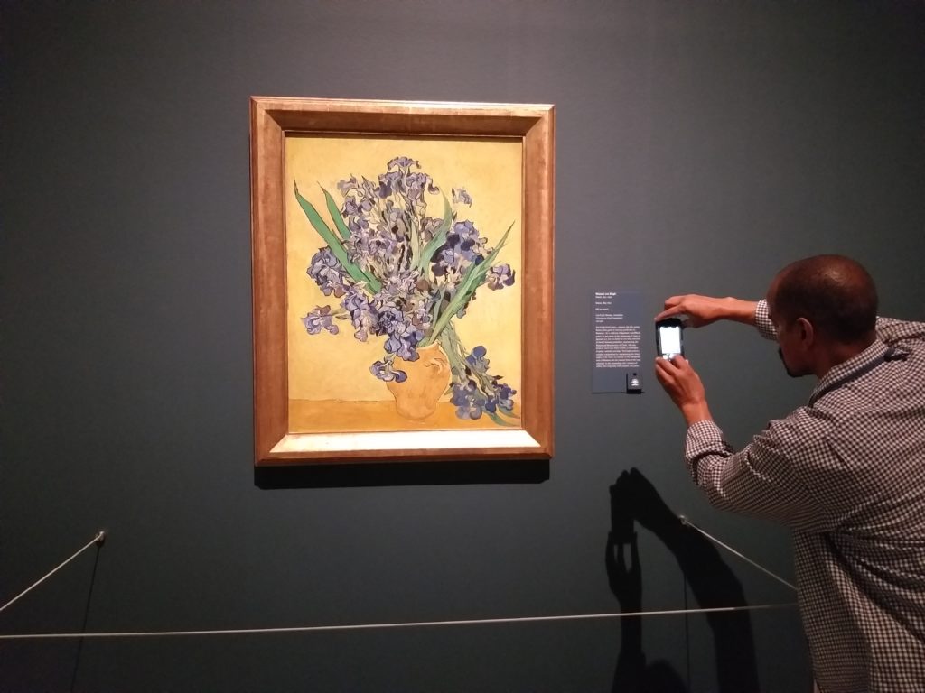 Enthralled by "Irises" at the press preview for “Vincent van Gogh: His Life in Art.” The exhibition at the Museum of Fine Arts, Houston, runs through June 27. 