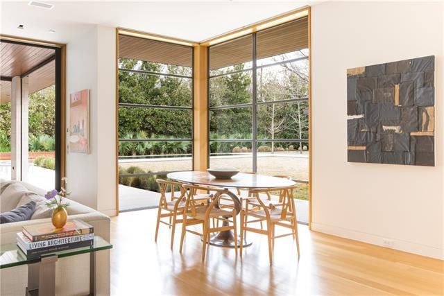 There are several fireplaces and two terraces. 