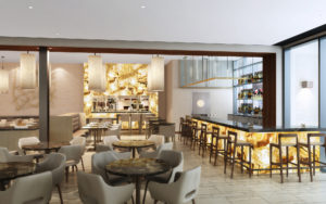 Rendering of the restaurant inside Westin Houston Medical Center. In an innovative solution, the restaurant will reside on the fifth-floor terrace roof, a design greenlighted by the Texas Historical Commission.