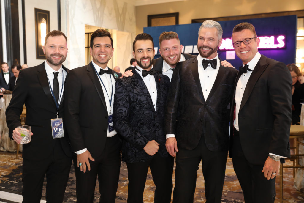 Alan Lett, Anthony Ferrell, William Flores, Taylor DeMartino, Dax DeCristofaro, Korey Sitton at the TUTS 50th anniversary gala at the Post Oak Hotel. (Photo by Patricia Dickson)