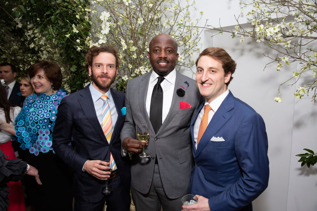 Andrew Abendshein, Felix Akompi, Whitney Mears at Studio Menil's Paper Ball (Photo by Jenny Antill Clifton)