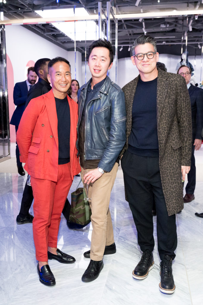Marcus Teo, Romy Chan, Peter Som at the Forty Five Ten opening in Manhattan's Hudson Yards.  (Photo by Yvonne Tnt/BFA.com)