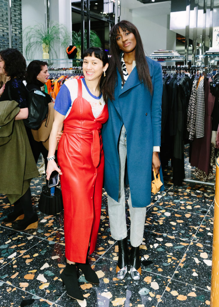 Amanda Carter, model Peju Famojure at the Forty Five Ten opening in Manhattan's Hudson Yards. (Photo by Yvonne Tnt/BFA.com)