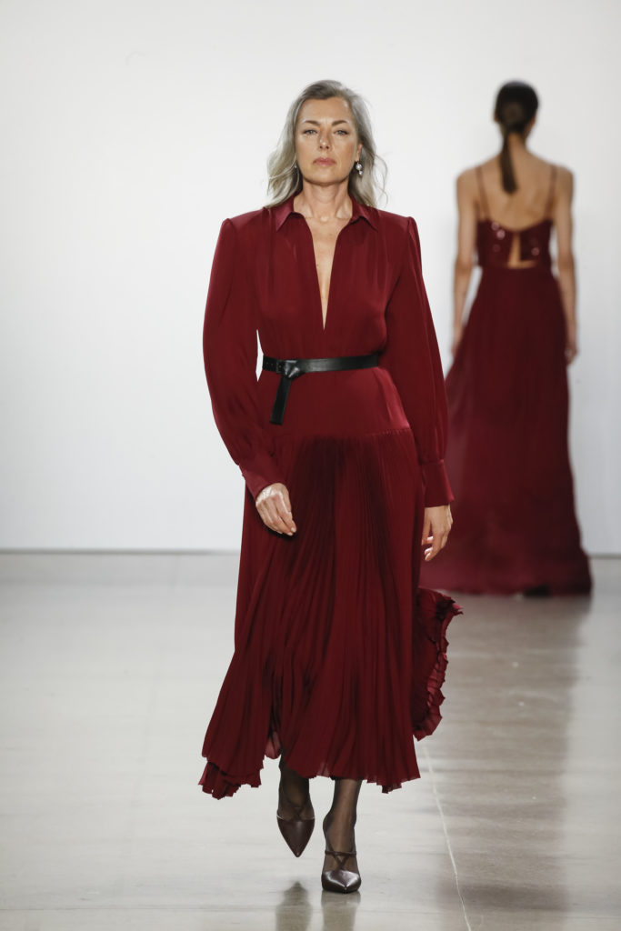 Burnett New York bordeaux pleated shirt dress (Photo by Burnett New York)