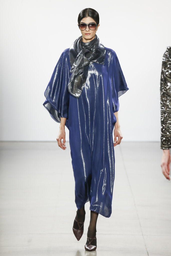 Burnett New York nave chiffon and lame katfan (Photo by Burnett New York)