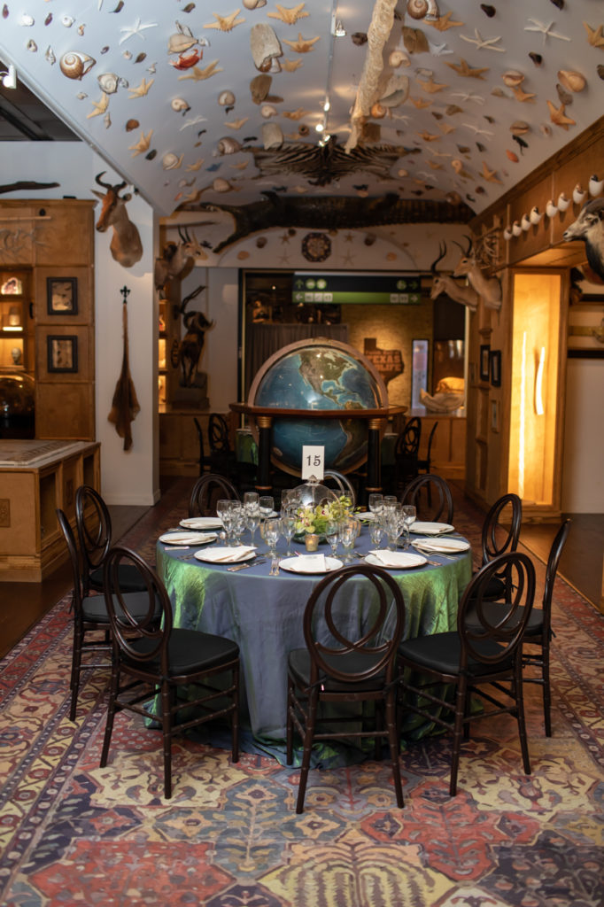 An intimate table set-up at the Houston Museum of Natural Science gala, held at the museum. (Photo by Mike Rathke)