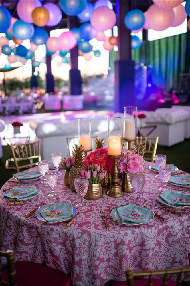 Tabletop decor at Whitney Crane's birthday party in Pam Beach. (Photo by Oona Beyer, Dragonfly Photography)