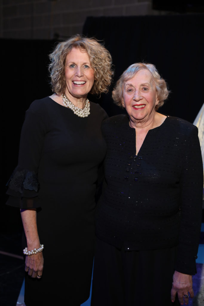 Hope Bliss, Myra Brown at the Houston Ballet underwriter dinner on stage at Wortham Theater Center celebrating world premier of 'Sylvia.' (Photo by Priscilla Dickson)