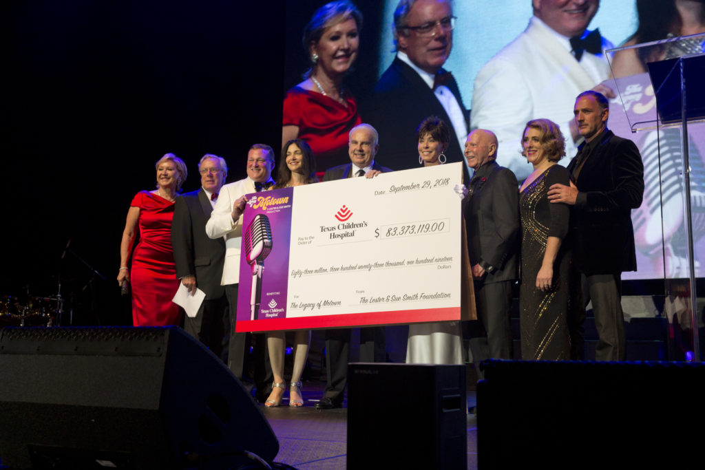 The mega-check presentation at the Texas Children's Legacy of Motown gala.
