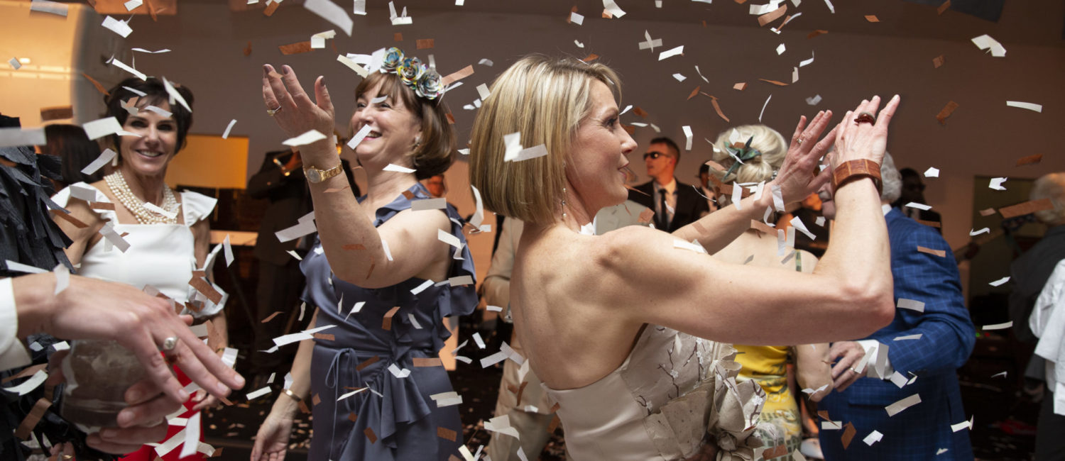 Confetti drops upon the dance floor at Studio Menil’s Paper Ball (Photo by Jenny Antill Clifton)