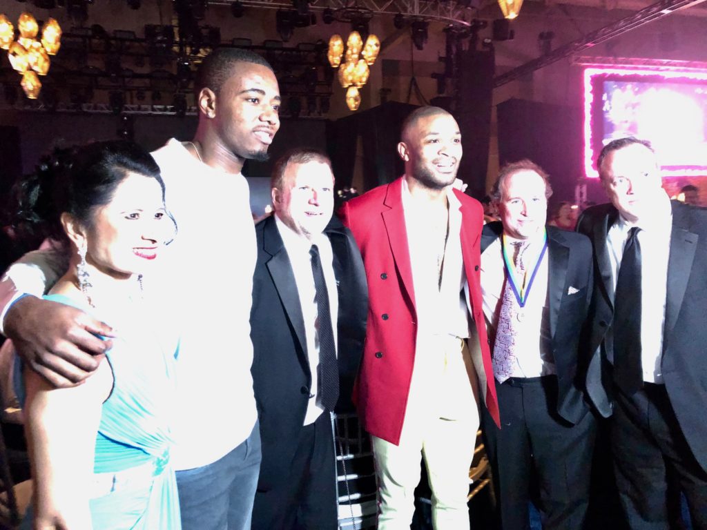 Renu Khator, Houston Rocket PJ Tucker, Tilman Fertitta, Houston Rocket Gary Clark, University of Houston football coach Dana Holgorsen, Rockets CEO Tad Brown at the San Luis Salute in Galveston (Shelby Hodge Photo)