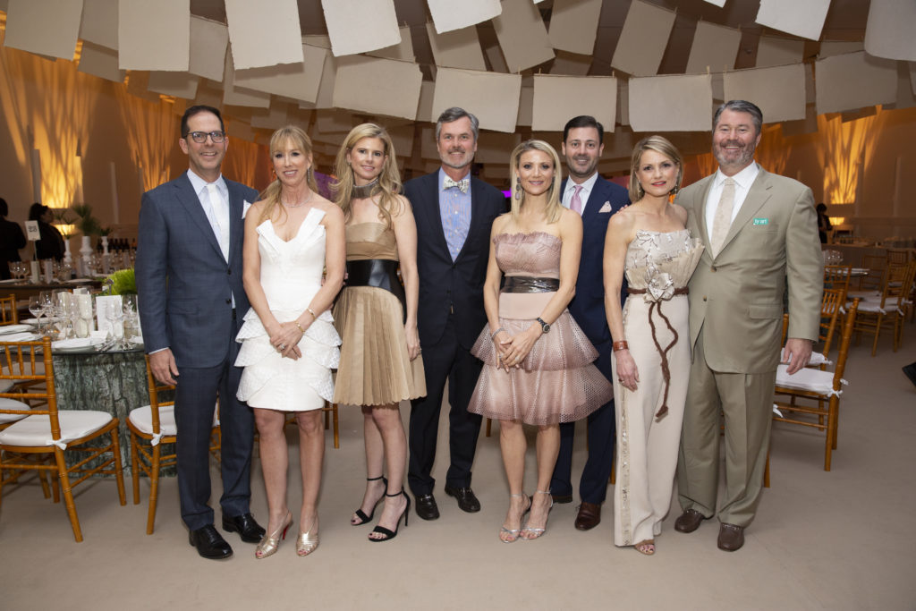 The four chair couples: Jeremy & Caroline Finkelstein, Blakely & Trey Griggs, Stephanie & Ernie Cockrell, Bridget & Patrick Wade at Studio Menil's Paper Ball (Photo by Jenny Antill Clifton)