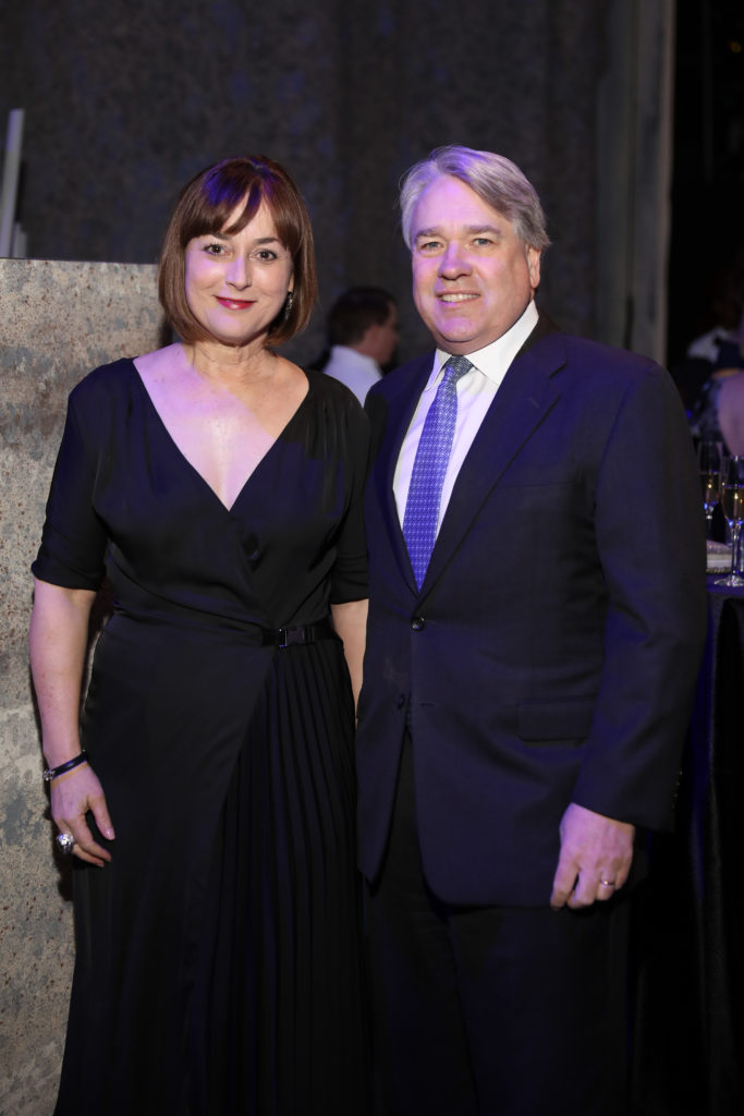 Leigh & Reggie Smith at the Houston Ballet underwriter dinner on stage at Wortham Theater Center celebrating world premier of 'Sylvia.' (Photo by Priscilla Dickson)