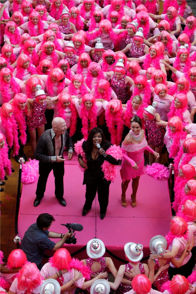 Gloria Gaynor sings Lester Smith's theme song 'I Will Survive' at the Pink Well launch.