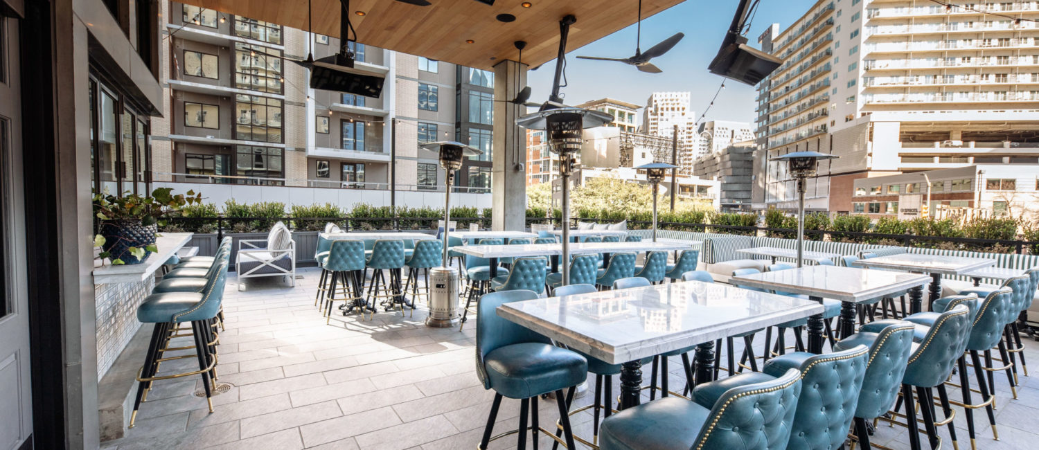 The Henry’s outdoor bar area with space age heaters for winter.