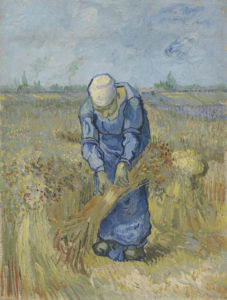Vincent van Gogh’s “Peasant Woman Binding Sheaves (after Millet),” 1889, combines the artist’s respect for laborers with his love of the land. (Collection Van Gogh Museum, Amsterdam. Vincent Van Gogh Foundation)