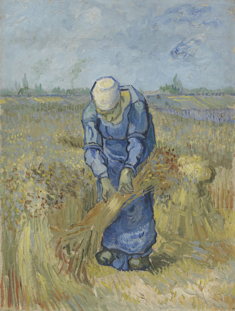 Vincent van Gogh's "Peasant Woman Binding Sheaves (after Millet)," 1889, combines the artist's respect for laborers with his love of the land. (Collection Van Gogh Museum, Amsterdam. Vincent Van Gogh Foundation)