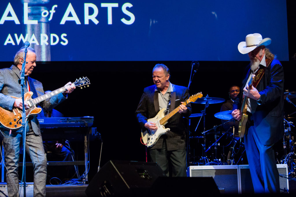 Boz Scaggs,Jimmie Vaughan and Ray Benson at the Texas Medal of Arts Awards in Austin. (Miguel Angel photo)