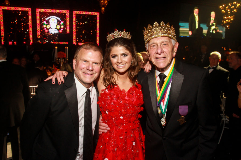 Tilman Fertitta, Knights of Momus Queen Blayne Fertitta and King Vic Fertitta at 2020 The San Luis Salute  in Galveston.  (Photo by Gary Fountain)