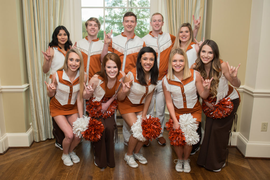 The University of Texas cheer squad at the annual Texas Exes scholarship dinner at River Oaks Country Club.  (Photo by Jacob Power)