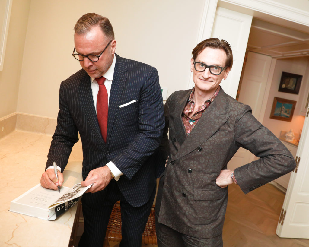 William Middleton, Hamish Bowles at a "Double Vision" book release party in New York at Allison Sarofim's, May 2018. (Photo by Matteo Prandoni for BFA.com)