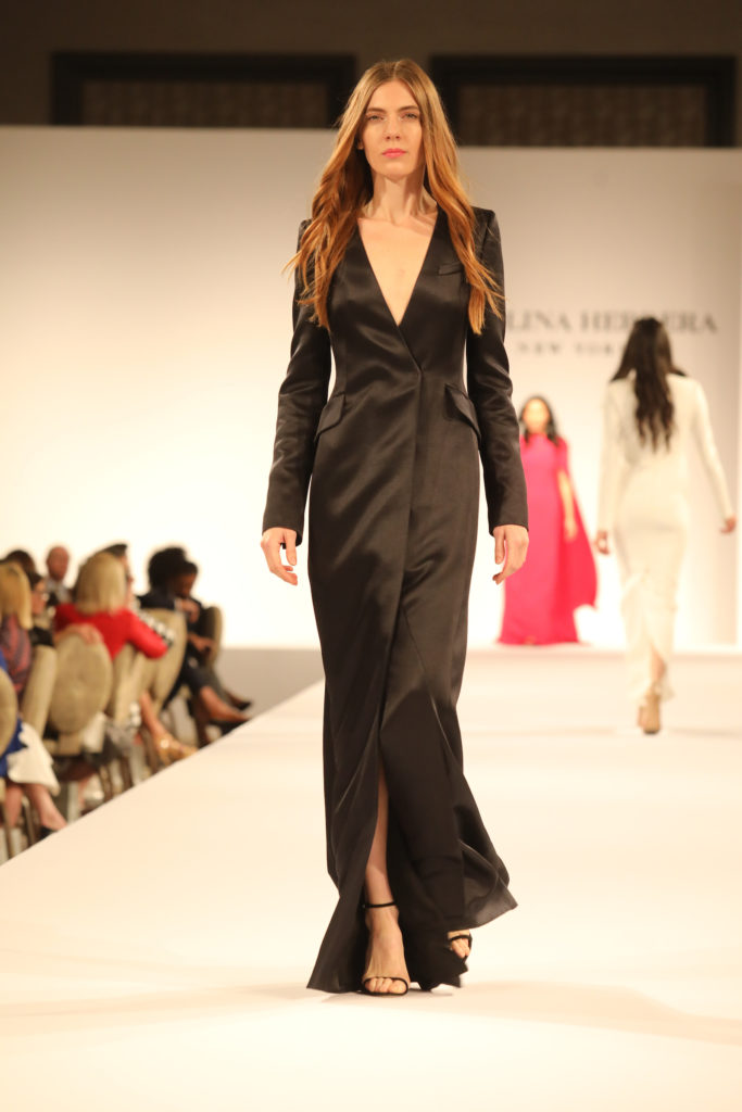 Carolina Herrera black tuxedo gown. (Photo by Priscilla Dickson Photography)