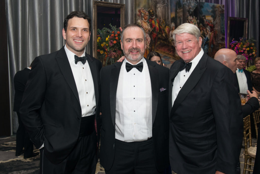 Joel Glover, Carl Butzer, Chip Babcock at the Alley Theatre Ball. (Photo by Jacob Power)