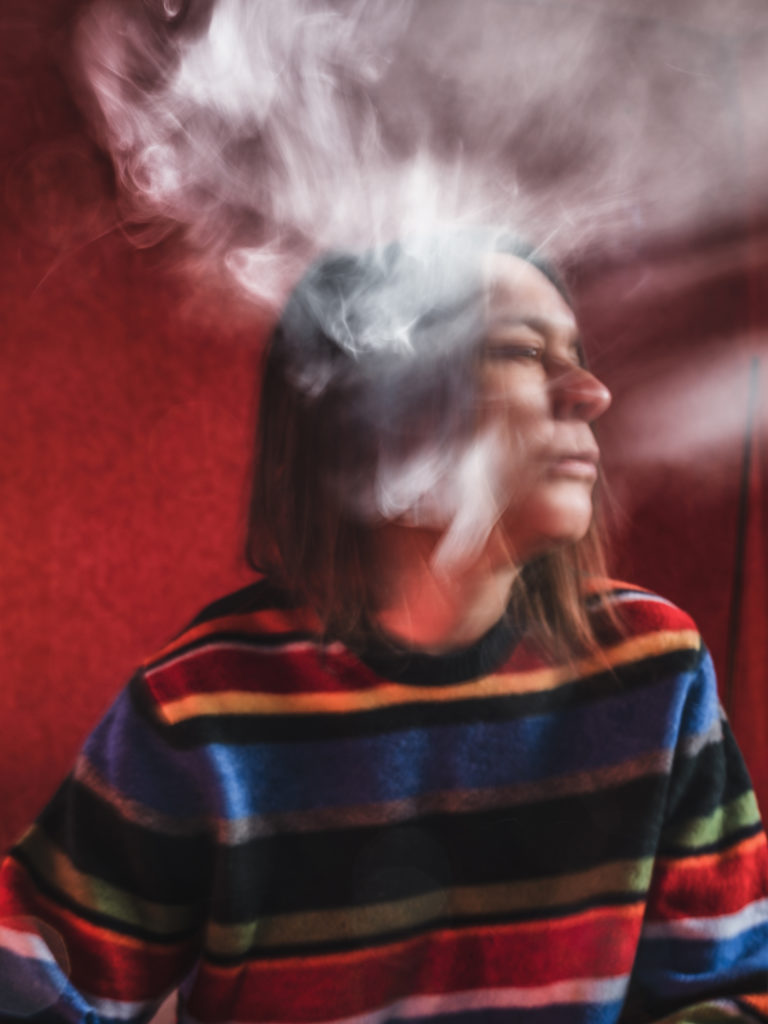 Sarah Lucas's "Red Sky Bha," 2018, at Sadie Coles Gallery
