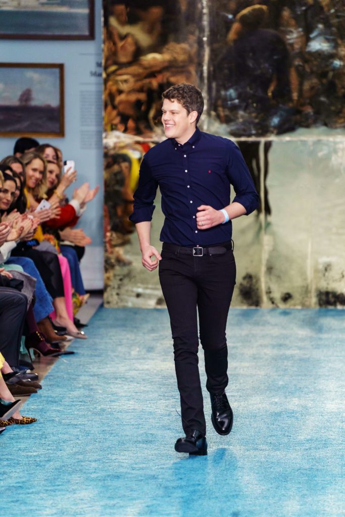 Designer Wes Gordon at Carolina Herrera's Fall 2019 runway presentation