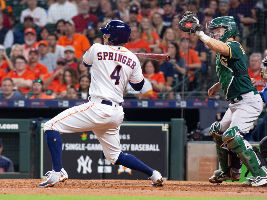 Houston Astros centerfielder George Springer knows how to grab a big stage moment. (Photo by F. Carter Smith)