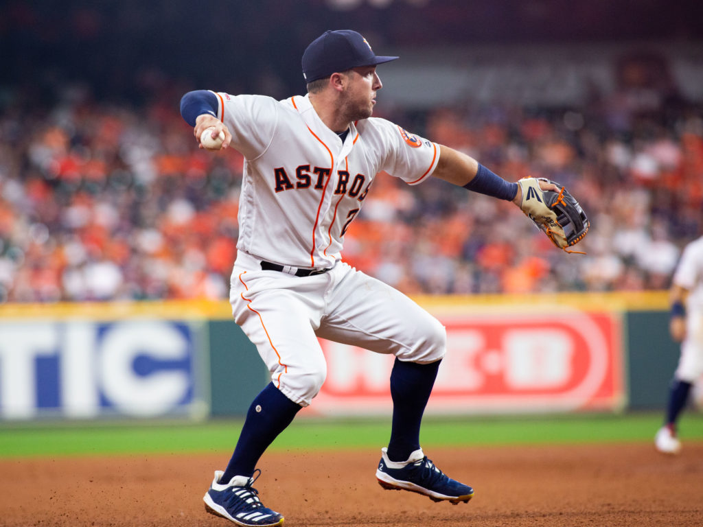 Houston Astros third baseman Alex Bregman brings it on defense. (Photo by F. Carter Smith)