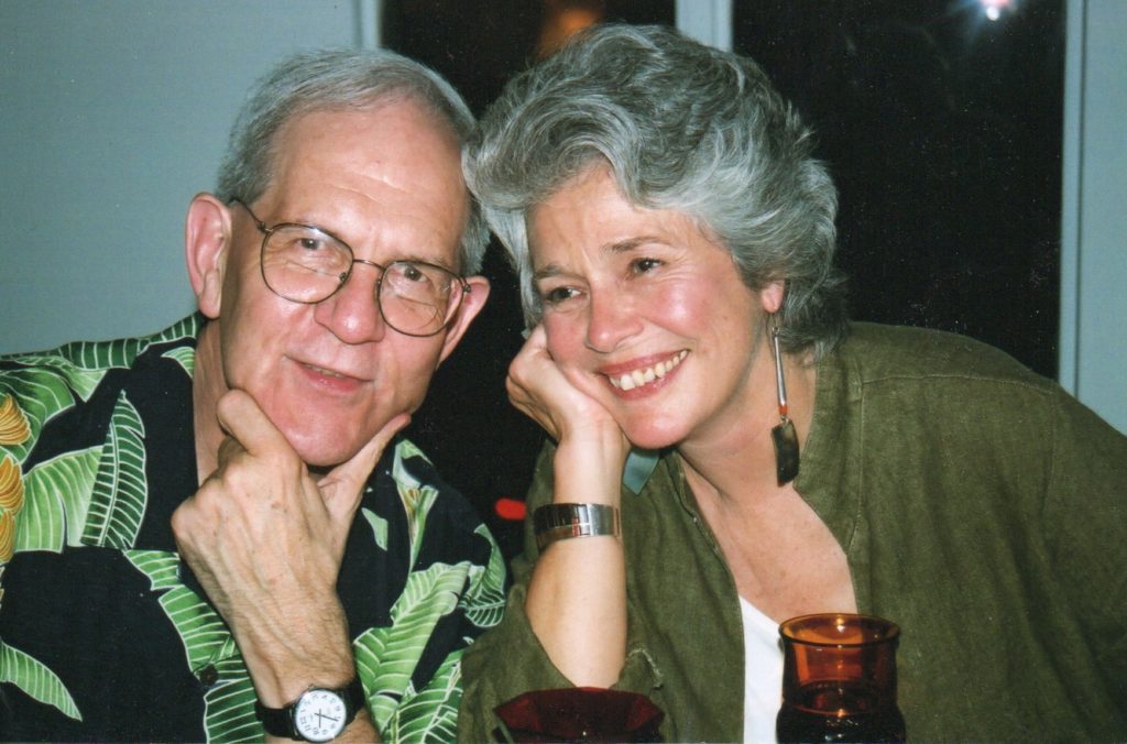 Honoree Clint Willour, in a signature tropical shirt, and gallerist/luncheon chair Betty Moody in an undated photo. (Courtesy Betty Moody)