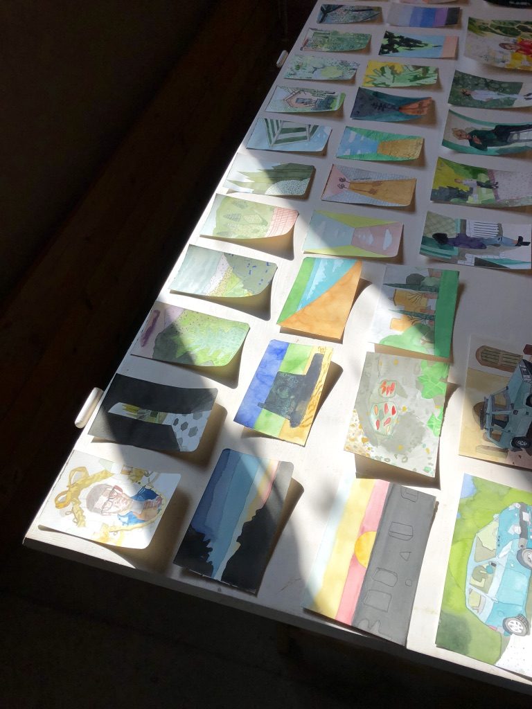 Italian idylls: watercolors completed during the author's residency at Villa Lena in the Tuscan countryside. (Photo by Bradley Kerl)