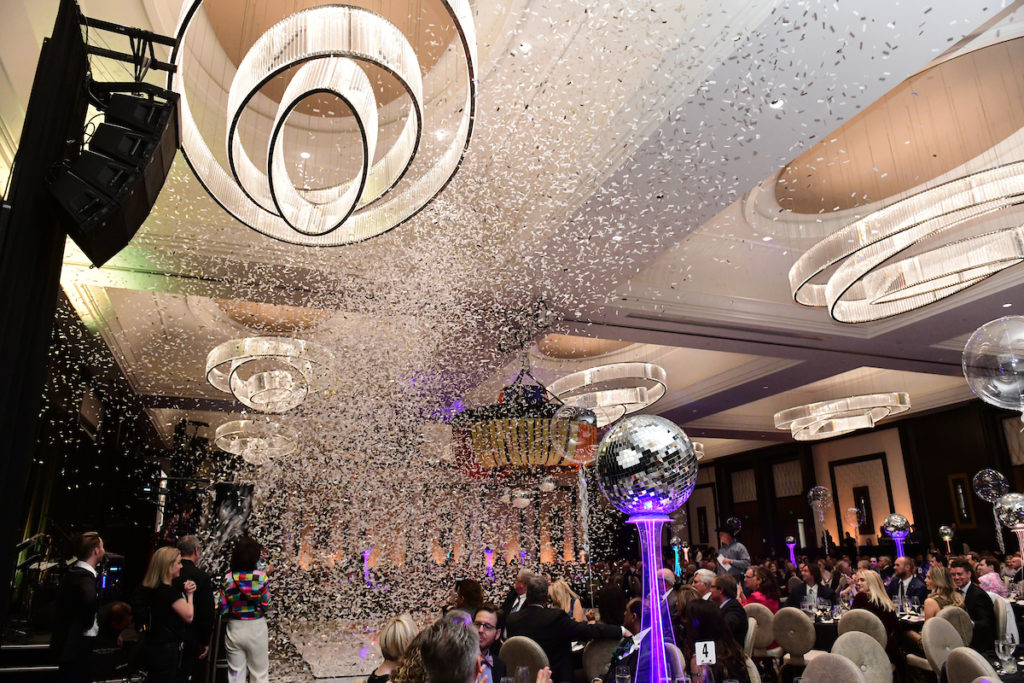 Confetti kicks off the appeal at the Nora's Home gala at the Post Oak Hotel.