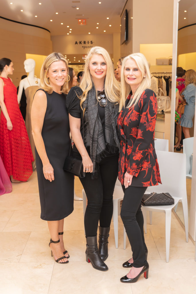 Monica Bickers, Christine Falgout, Jo Lynn Falgout  at the Akris/PaperCity empowering women champagne fête. (Photo by Nathan Colbert)