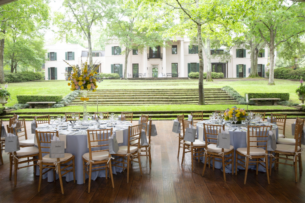 The party tent for the Bayou Bend Fashion Show & Luncheon on the grounds of the MFAH museum home. (Photo by Jenny Antill Clifton)