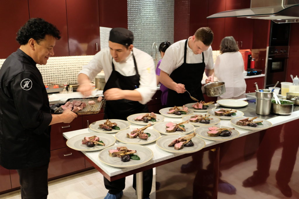 Hugo Ortega and team plating the lamb course for the KNOWAutism dinner. (Photo by Dave Rossman)