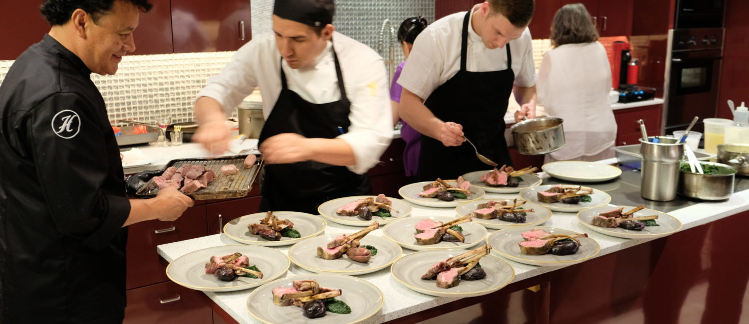 Hugo Ortega and team plating the lamb course for the KNOWAutism dinner. (Photo by Dave Rossman)