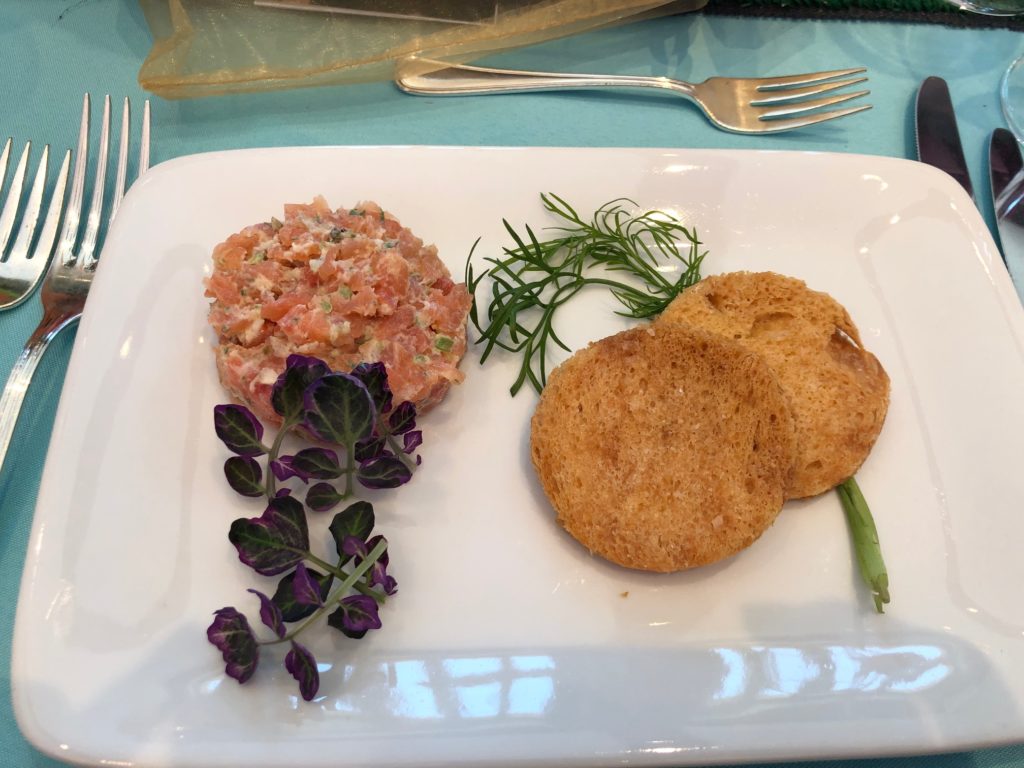 Smoked salmon tartare with herb crème fraiche and toasted brioche, served at the Veuve Clicquot lunch at Balthazar Cellars. (Photo by Shelby Hodge)