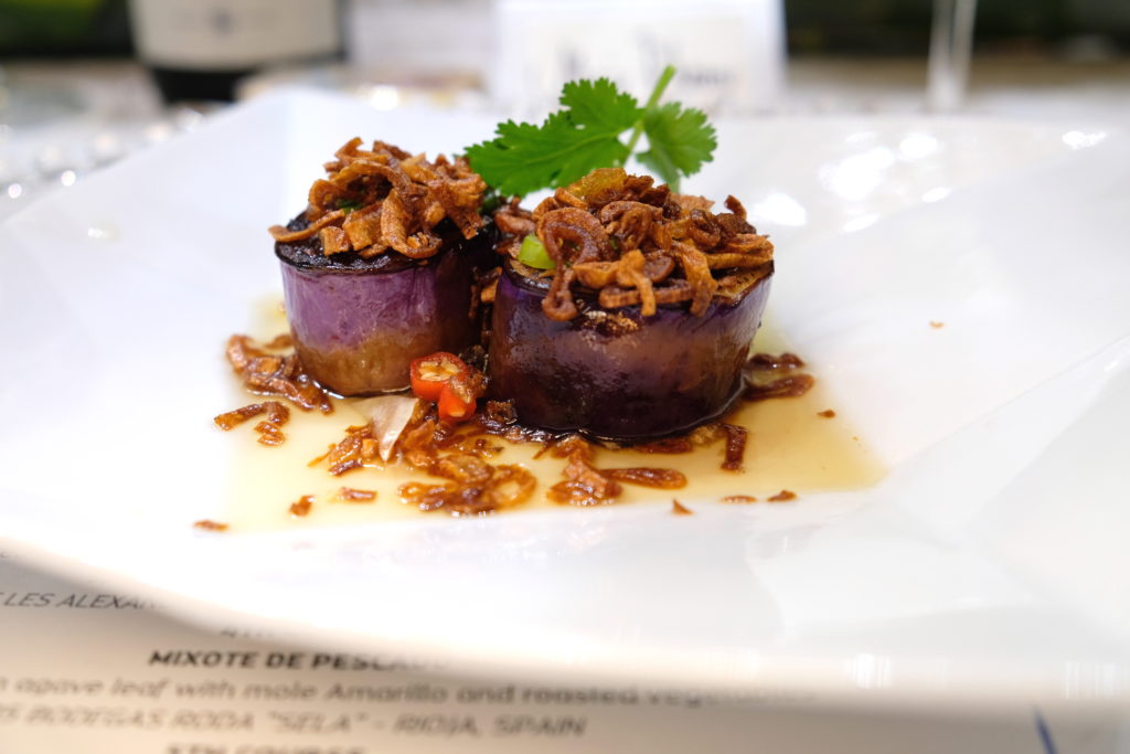 Chef Wayne Nguyen's eggplant course served at the KNOWAutism dinner. (Photo by Dave Rossman)