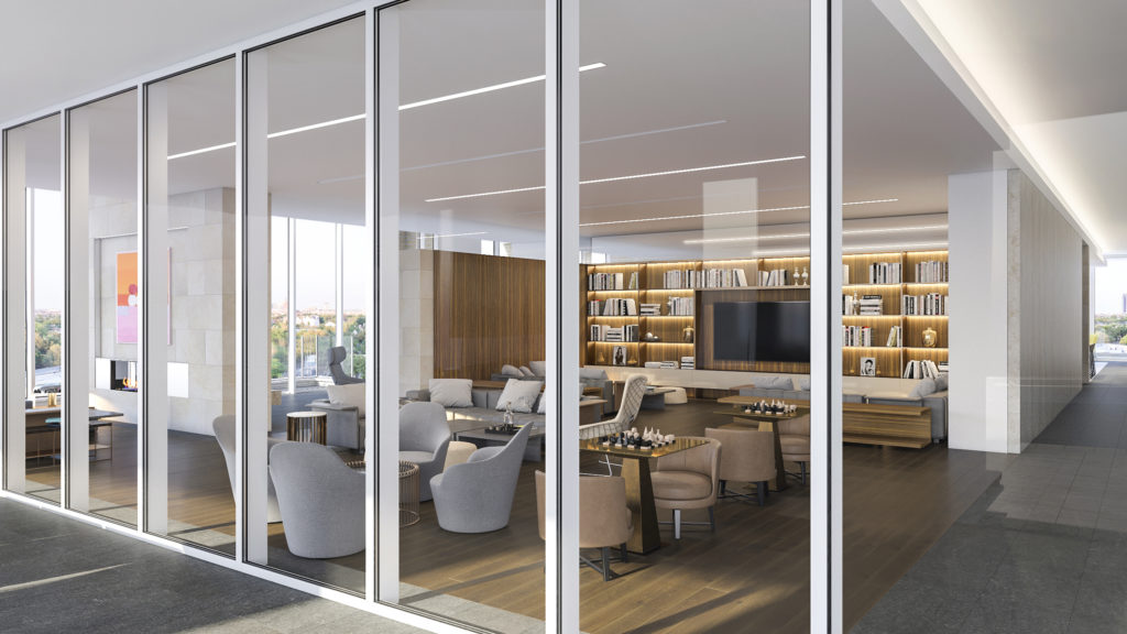 Interior designer Lauren Rottet expects many of the high-rise's residents to work at home. A social lounge will make that easier.