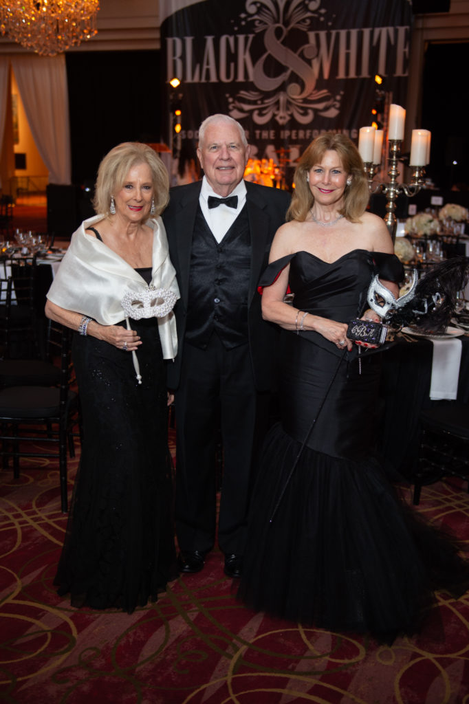 Chairs Mary Ann & David McKeithan, Cheryl Byington at the Society for the Performing Arts Black & White Ball at Wortham Theater Center. (Photo by Wilson Parish)