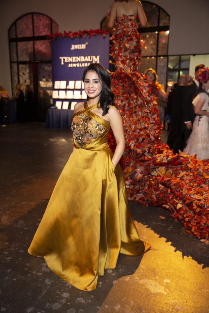 Priscilla de la Rosa wore a gold Marchesa gown to the Houston Grand Opera Ball. (Photo by Jenny Antill)