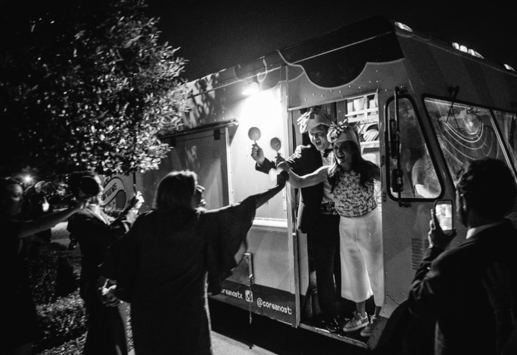 A Cinco de Mayo wedding for Emily and Andrés Mass at Houston Country Club in spring of 2019 attended by more than 500 guests.The newly married couple sailed off in a taco truck.  (Photo by Chris Bailey )