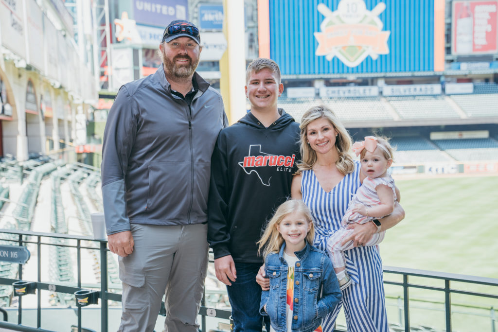 Adam & Rachel Dunn with their children Brady, Mackenzie and Elizabeth at Minute Maid Park during the Texas Children's Hospital Family Fun Day.