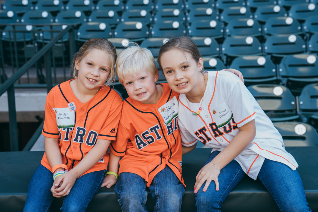 Evelyn, John and Grace Donovan at Minute Maid Park during the Texas Children's Hospital Family Fun Day. (Photo by Chin Phan)